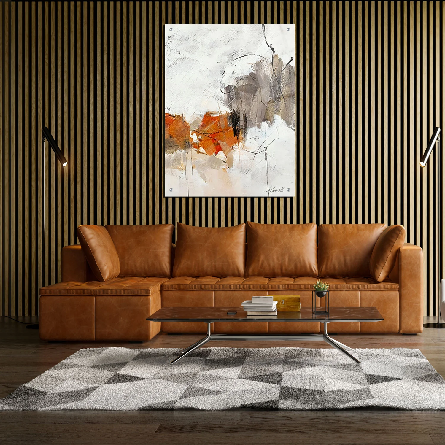 Canvas | Plexiglas Schilderij - Abstract White Orange - Image 3