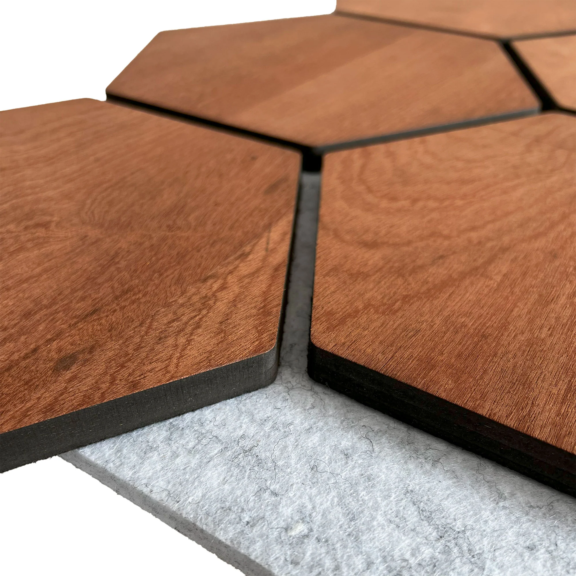 Hexagon Panel Gerookt Eiken met Grijs Vilt 81CM | Akoestisch | Wanddecor | Zeshoekig - Image 4