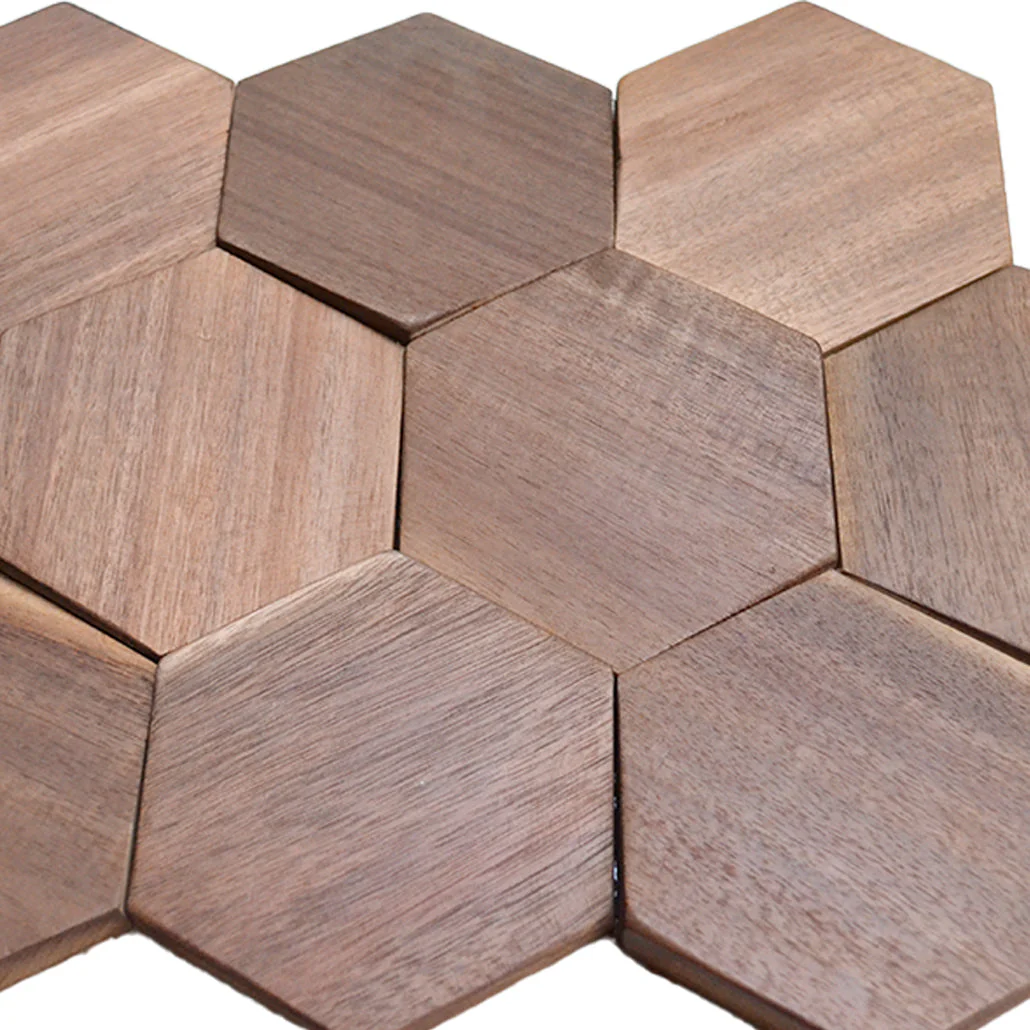 Houten Mozaïekpaneel | Walnoot Tropical | 26×30 cm | Hout | Tegel - Image 5