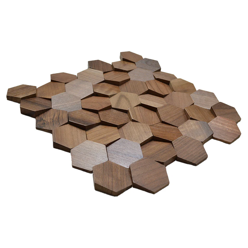 Houten Mozaïekpaneel | Walnoot Velvet | 31×30 cm | Hout | Tegel - Image 3